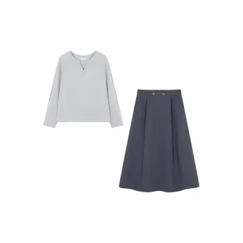 IHIMI Skirt Set Women's Light Blue Gray+Dark Blue
