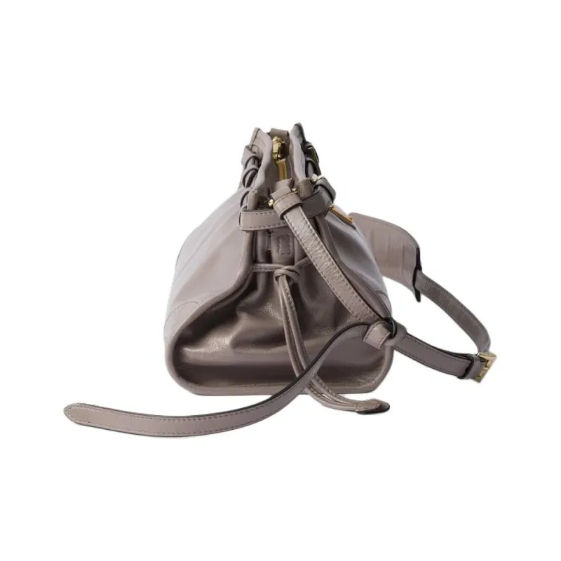PRADA Leather Handbag, Shoulder Bag Women's Asphalt Gray-2