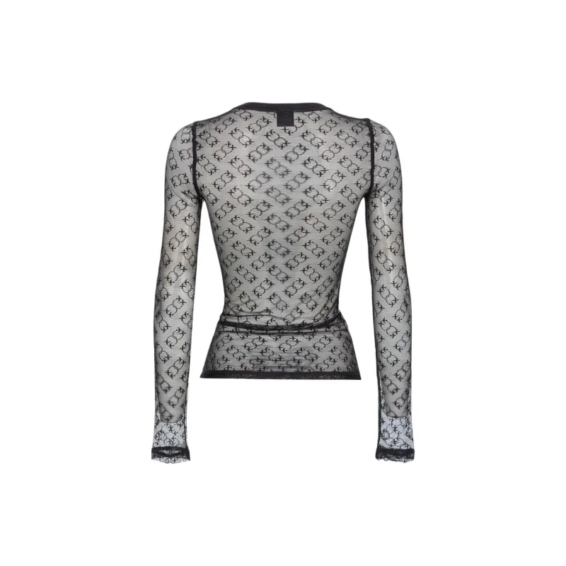 PINKO Monogrammed Sheer Lace Long Sleeved Top-1