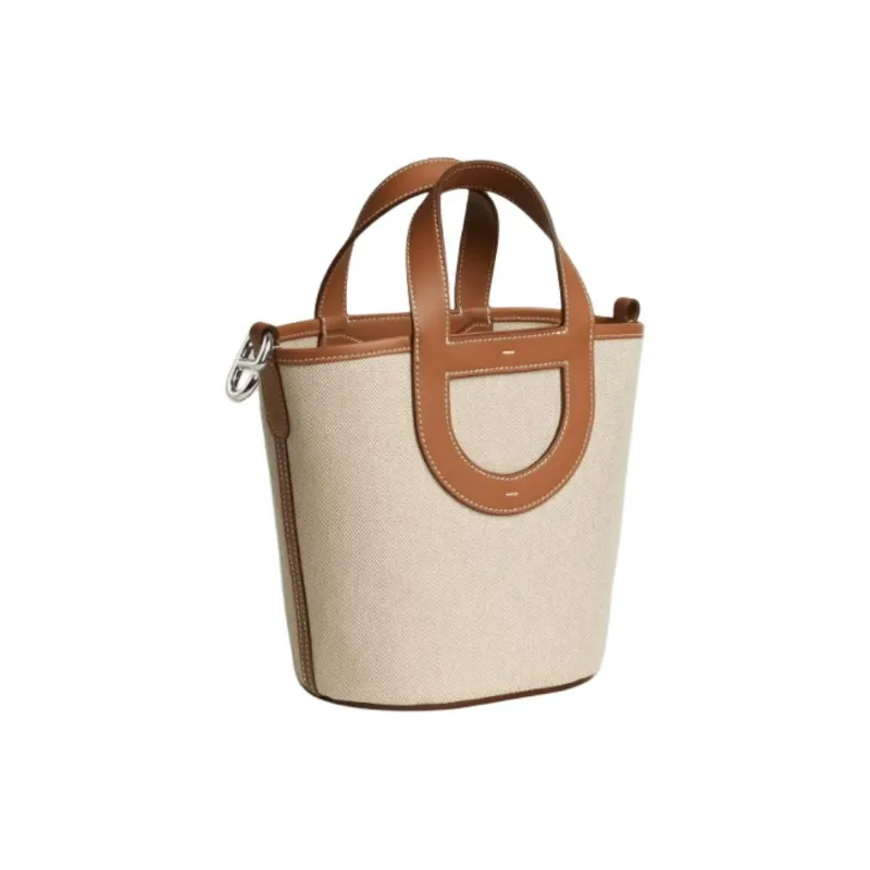 HERMES In The Loop Canvas With Swift Calfskin Vegetable Basket Pig Nose Bucket Bags Handbags Women's Light Beige-1