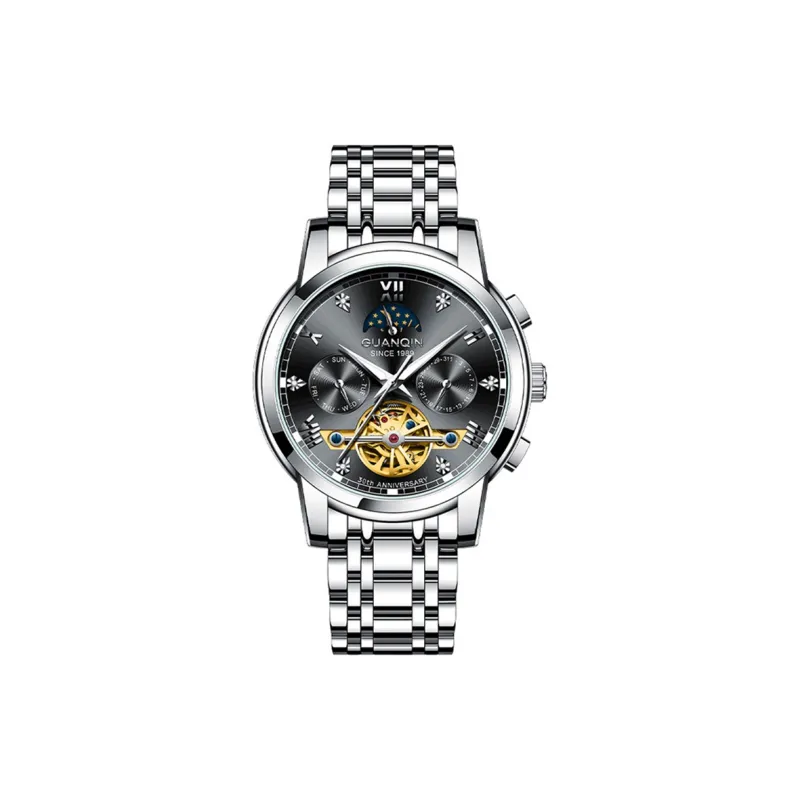 GUANQIN GJ16352 Mechanical Movement Stainless Steel Watchband Watch Men's Watches Silver Dial-5