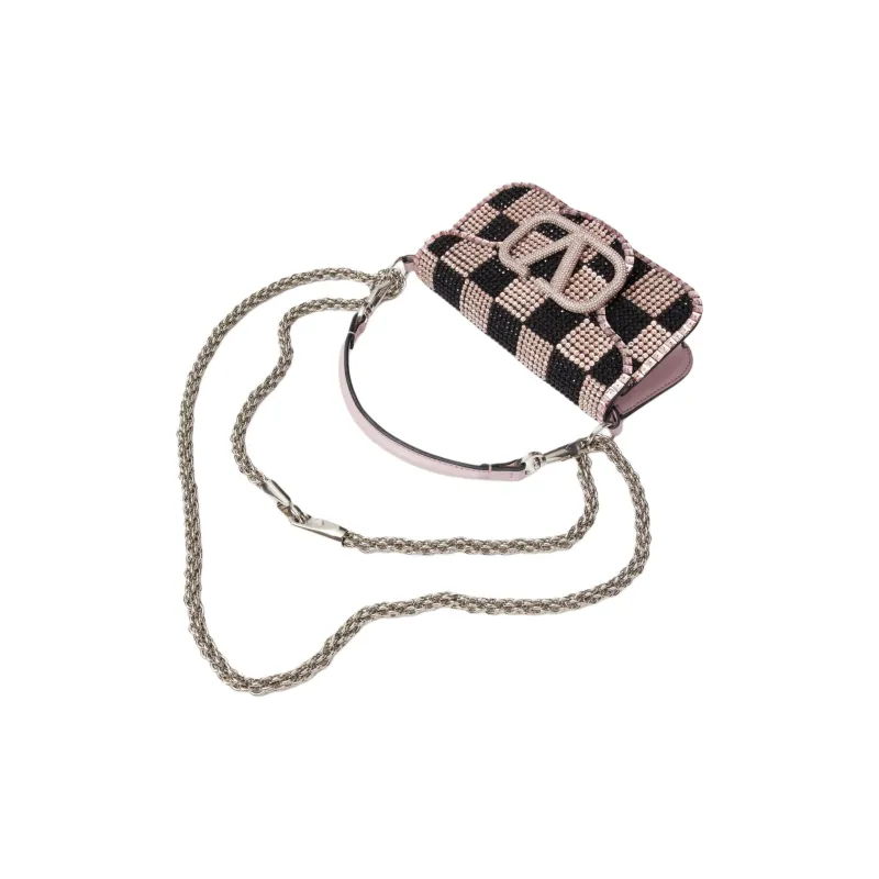 Valentino Locò Rhinestone Crossbody Handbag Shoulder Bag Small Size Women's Black Rose And Watermelon Pink.-4