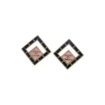 CHANEL Metal Rhinestone Resin Earrings Women's Black
