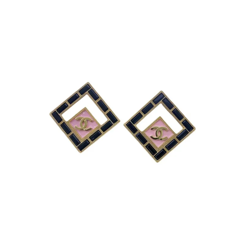 CHANEL Metal Rhinestone Resin Earrings Women's Black-0