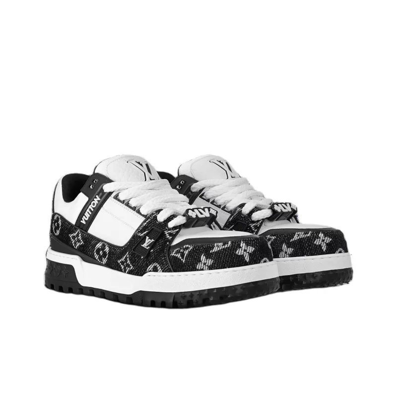 LOUIS VUITTON Trainer Maxi Wear Resistant Low Top Skateboard Shoes Unisex Black White-2