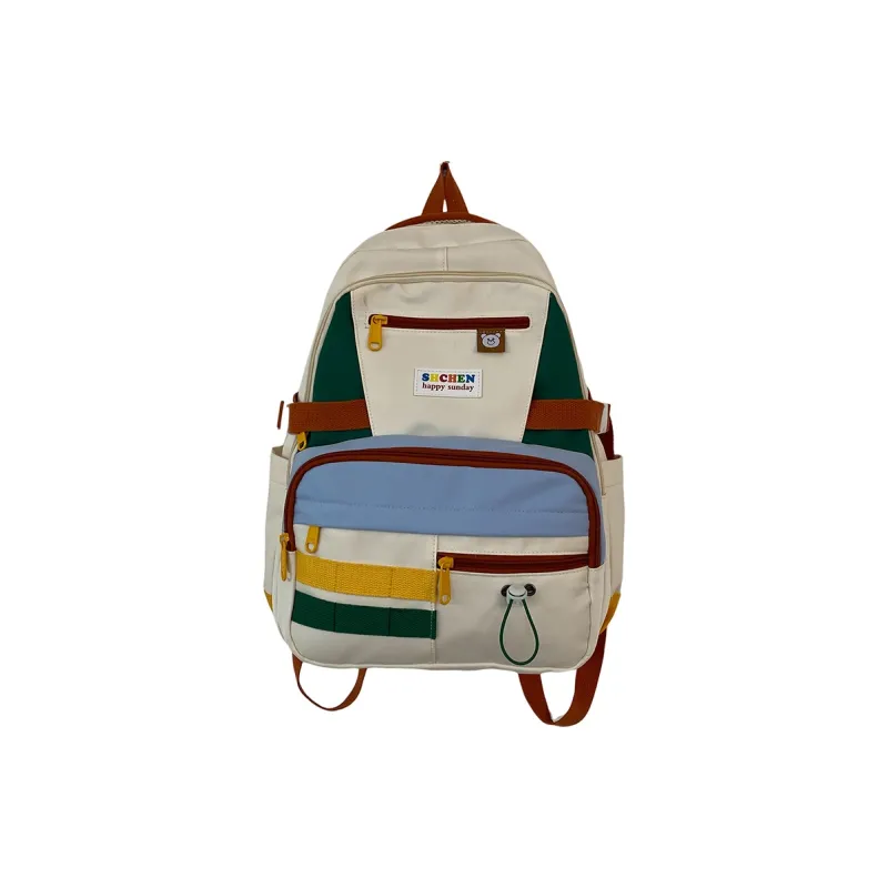 Parker Bear Nylon Backpack Unisex Yellow/Green/Pink/Black-6