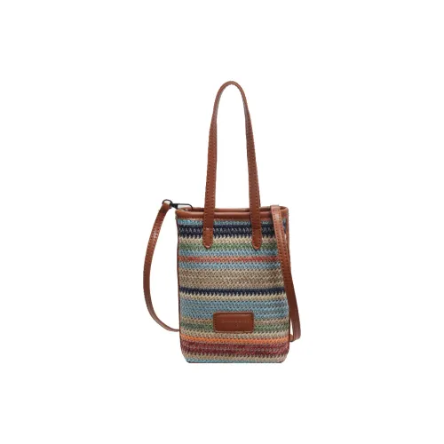 Bywhich Straw Woven With PU Leather Shoulder Bag Crossbody Bag Handbag Regular Women's Brown