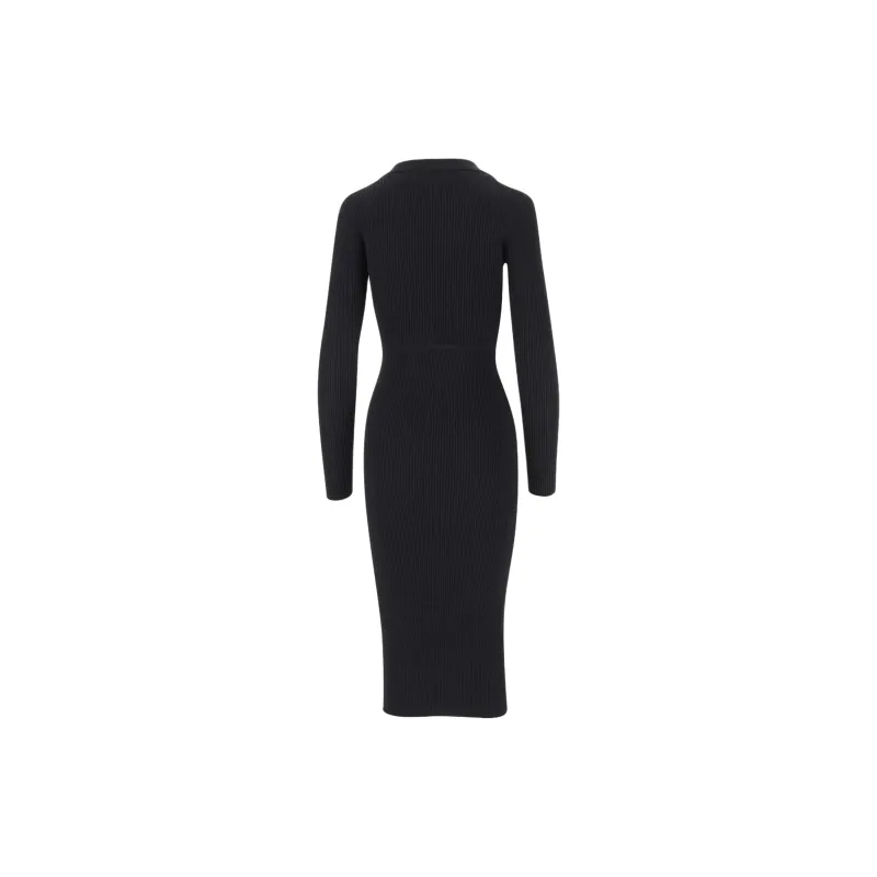 PINKO Fine Ribbed Wrapped Midi Dress-1