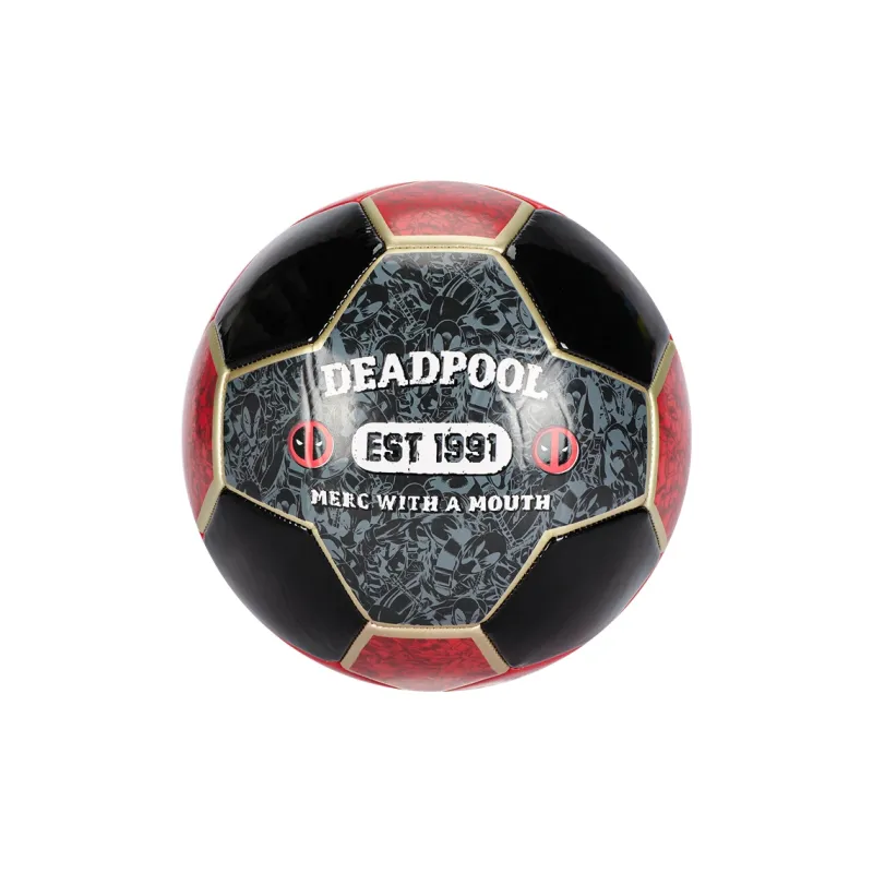 Disney Marvel Series Size 5 Deadpool Outdoor Soccer PVC Machine Stitched Soccer Ball Unisex Black Red-3