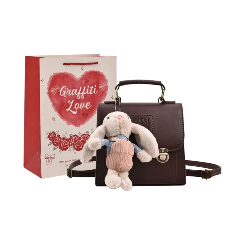 GOX PU Backpack Regular Women's Black With Charm/Coffee With Charm-16