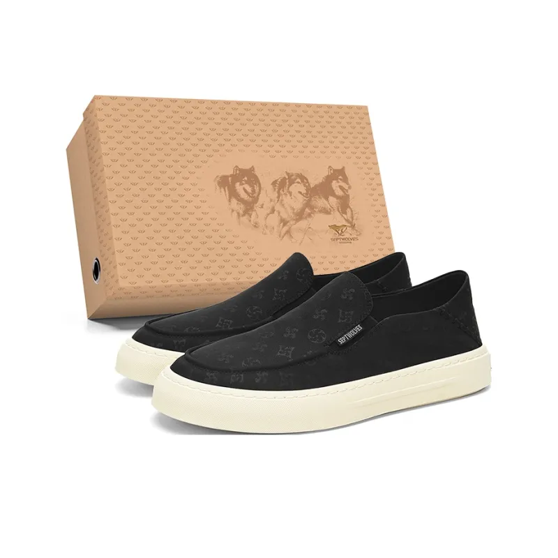 SEPTWOLVES Breathable Lightweight Height Increasing Low-Top Canvas Shoes Men's Black-0