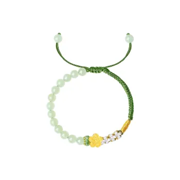 CHOW TAI SENG Hetian Jade Handmade Braided String Bracelet Women's Pale Greenish White Jade