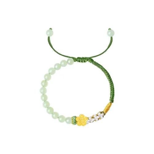 CHOW TAI SENG Hetian Jade Handmade Braided String Bracelet Women's Pale Greenish White Jade