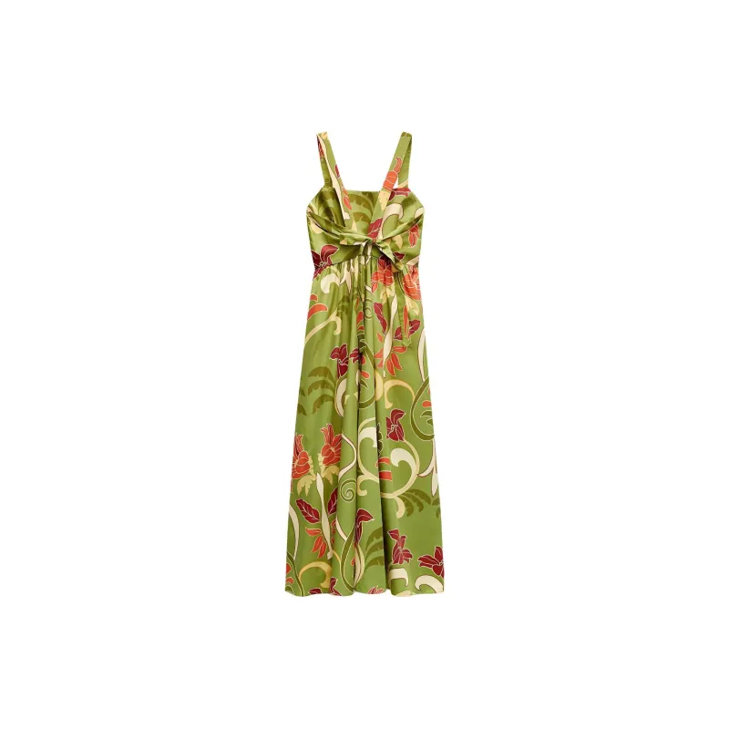 ZARA ZW Series Slip Dresses Women's Green-1