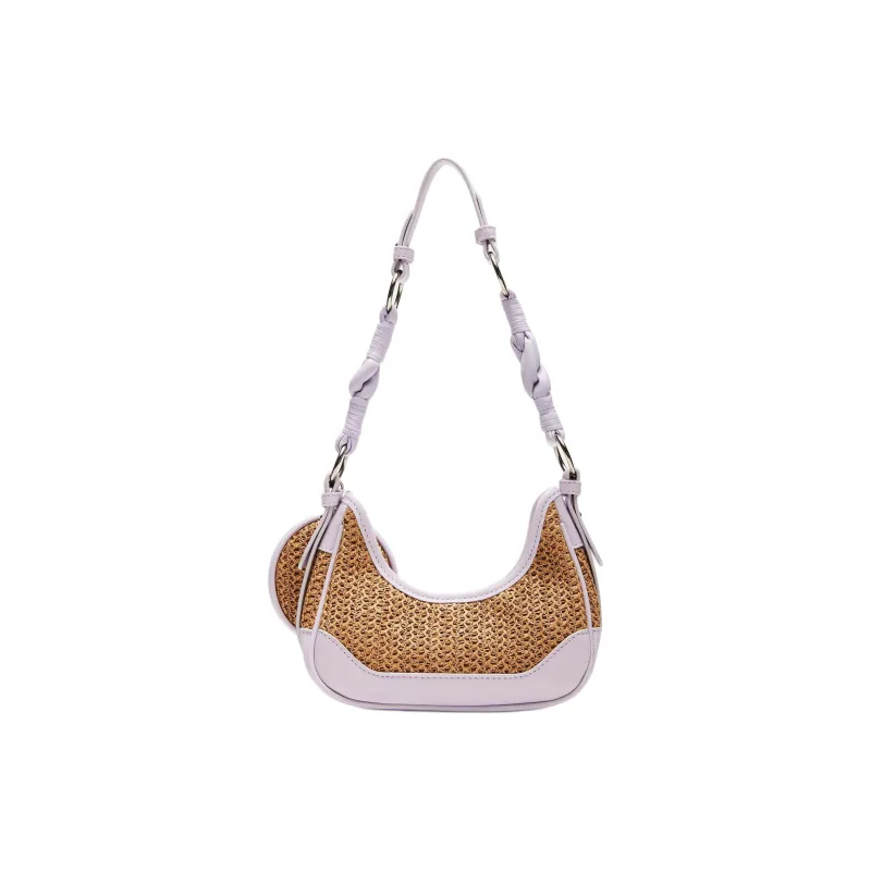 STEVE MADDEN Raffia Crossbody Bag Shoulder Bag Regular Women's Brown With Lavender Accents-1