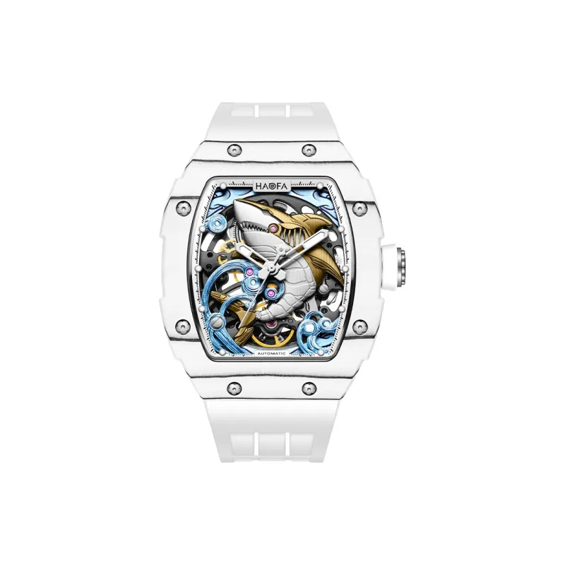 HaofaTourbillon Automatic Mechanical Movement Rubber Strap Watch Men's Watches Cut Out Dial-2