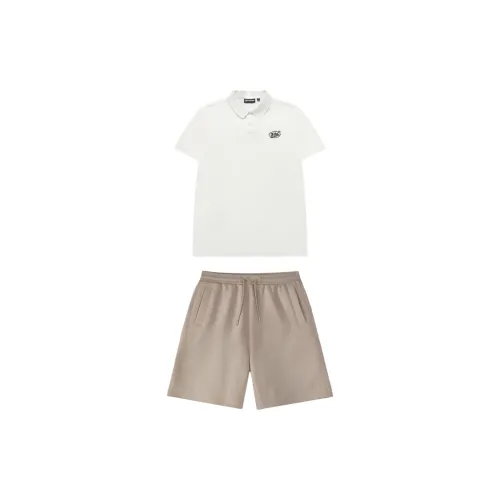 FILA FUSION Casual Sportswear Men Set Cloud White Tops+Grey-Brown Shorts