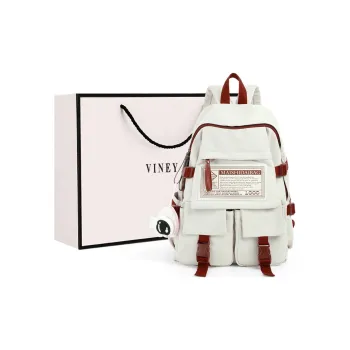 VINEY Nylon Fabric Backpack Laptop Bag Large Size Women's White