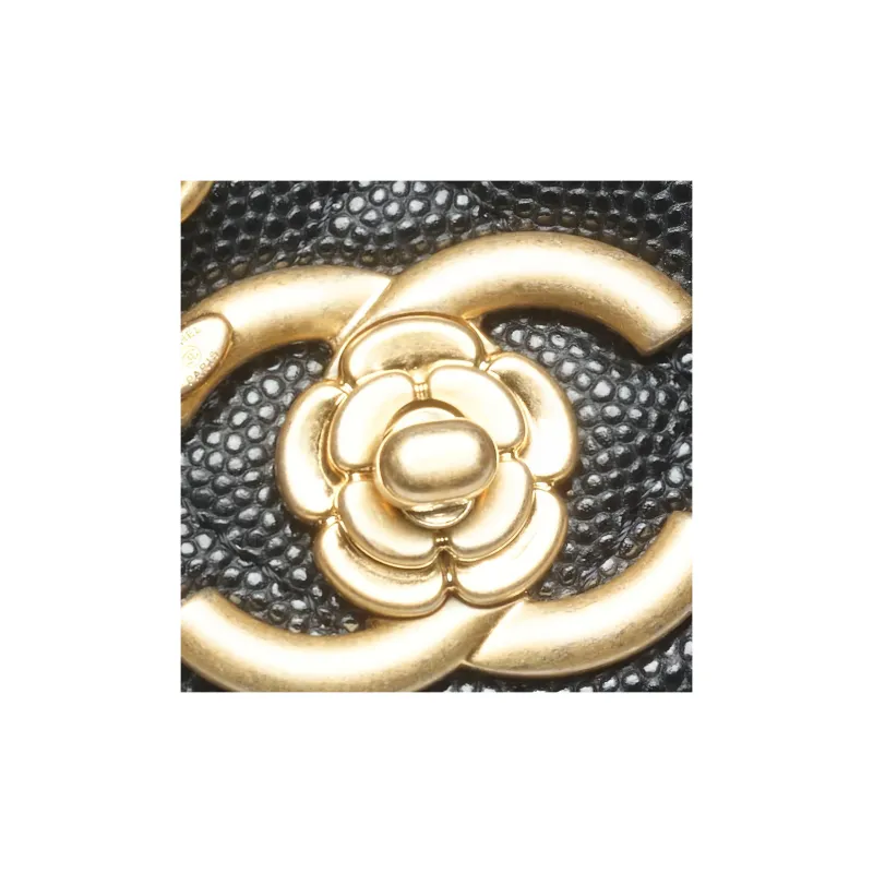 CHANEL Shiny Grain Embossed Calfskin Chain Wallet, Shoulder Bag, Crossbody Bag Women's Black-2
