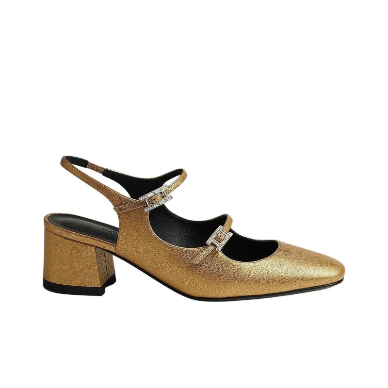 HERMES Jackie Spool Heel High Heels 6cm Women's Gold-1