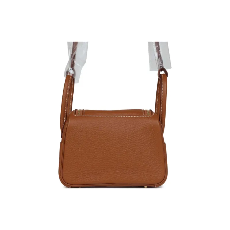 HERMES Lindy Clemence Leather Handbag, Shoulder Bag, Crossbody Bag Mini Women's 37 Gold Brown-5