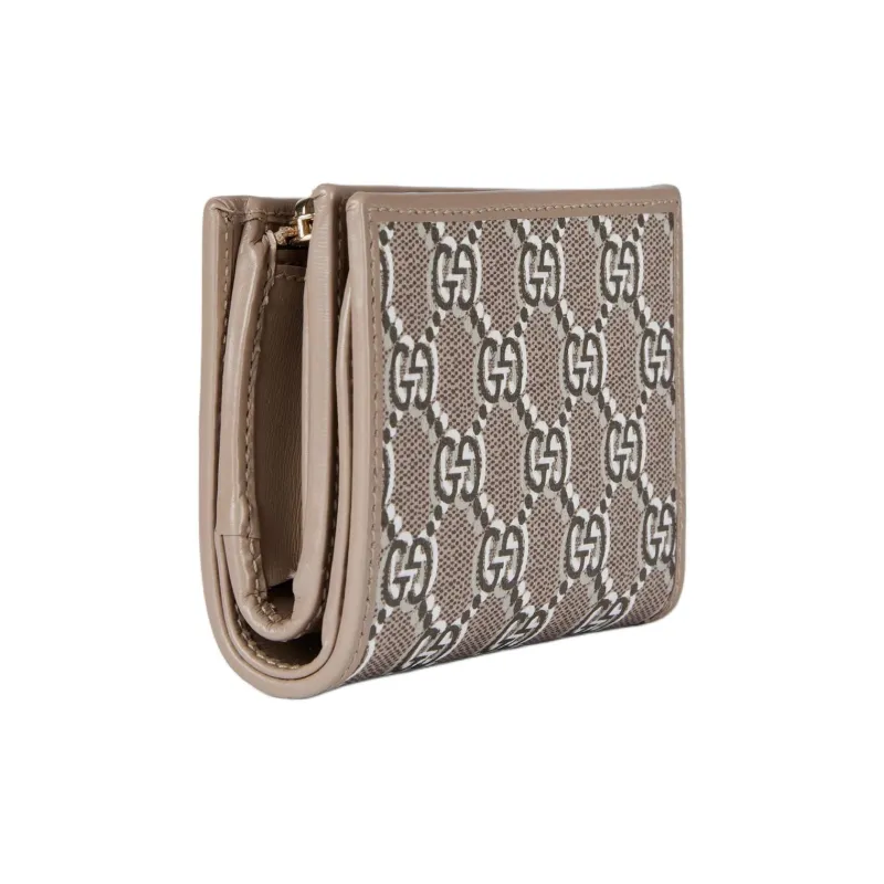 GUCCI Canvas With Leather Wallet Medium Size Women's Taupe-1