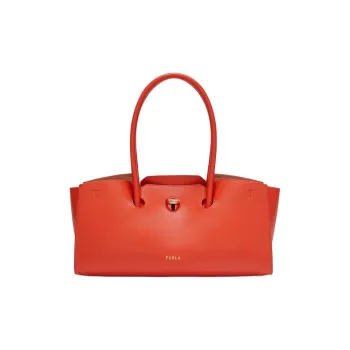 Furla Grained Calfskin Tote Bag Shopping Bag Large Size Women's Orange Red