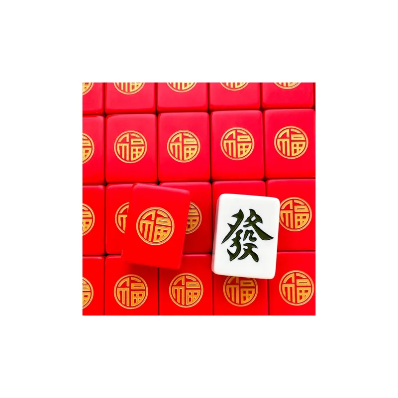 Imono Hand Crafted Mahjong Tile Home Red Round Gold Fu Party Mahjong Board Games-5