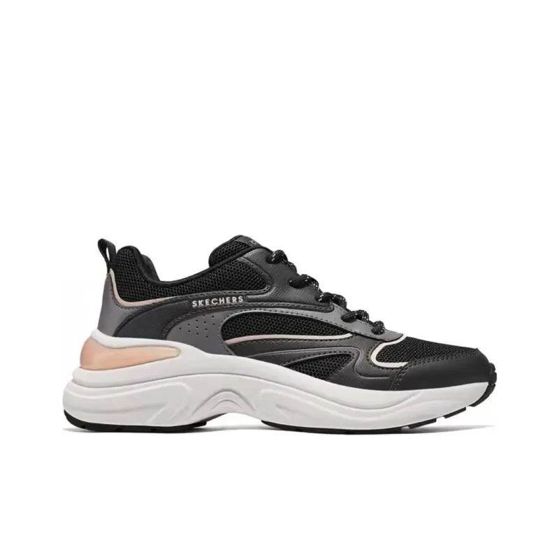 Skechers Street Supportive And Elastic Low Top Running Shoes Women's Black Pink-1