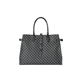GUCCI Soft Grained Leather Tote Bag Shopping Bag Handbag Large Size Women's Dark Gray