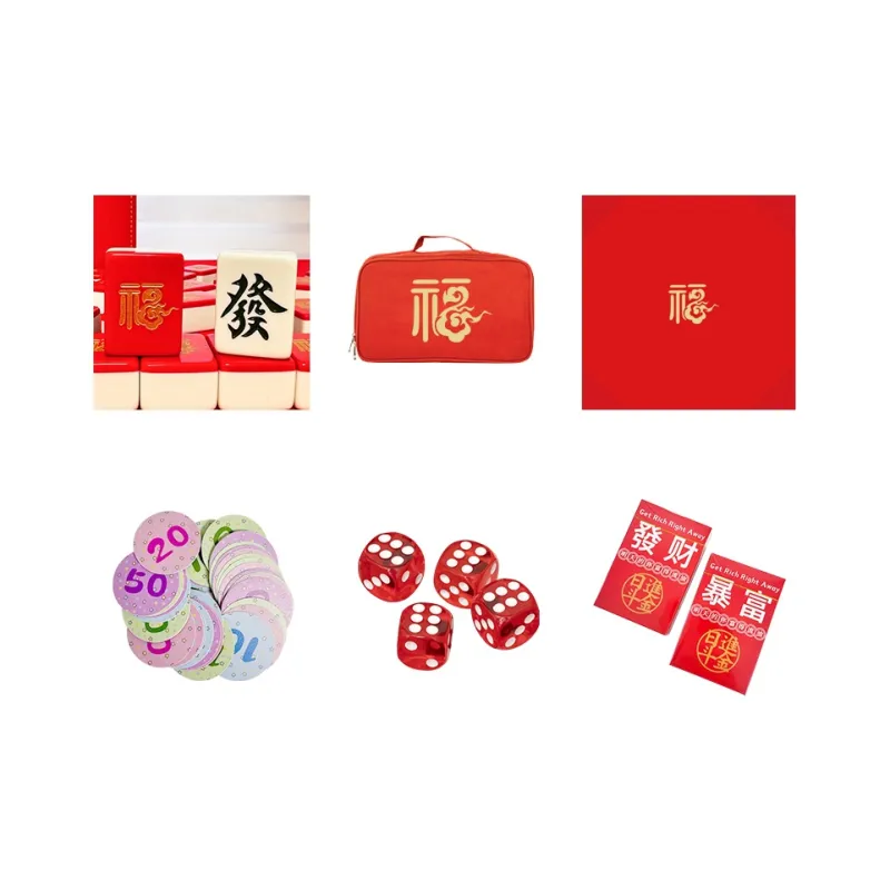 Imono Hand Crafted Mahjong Tiles For Home Use Red Gold Board Games-3