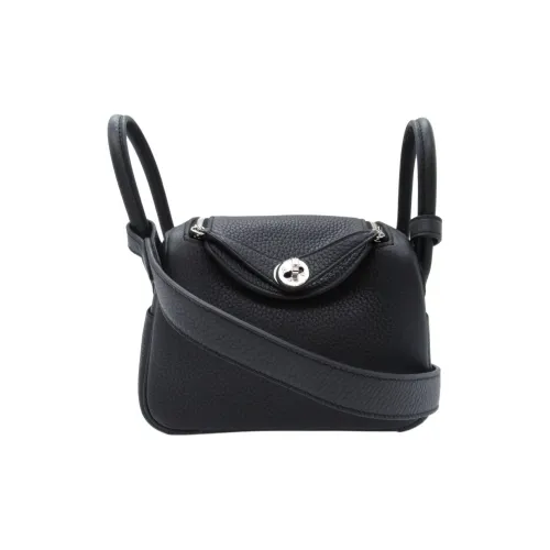 HERMES Lindy Clemence Bullock Leather Portable Crossbody Bag Shoulder Bag Mini Women's 89 Noir Black