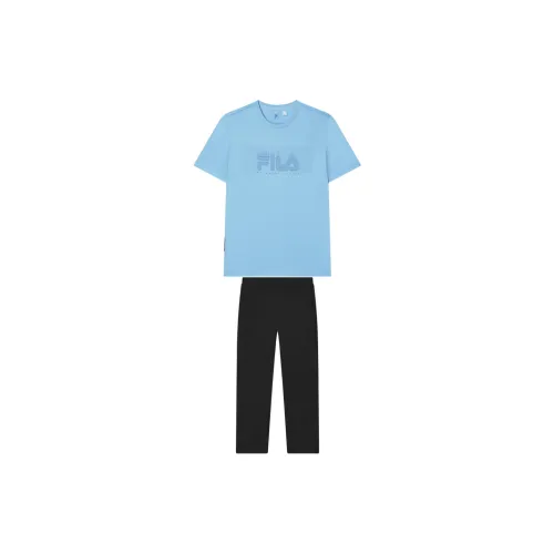 FILA Casual Sportswear Men Set Tiffany Blue Short-Sleeved+Jet Black Pants