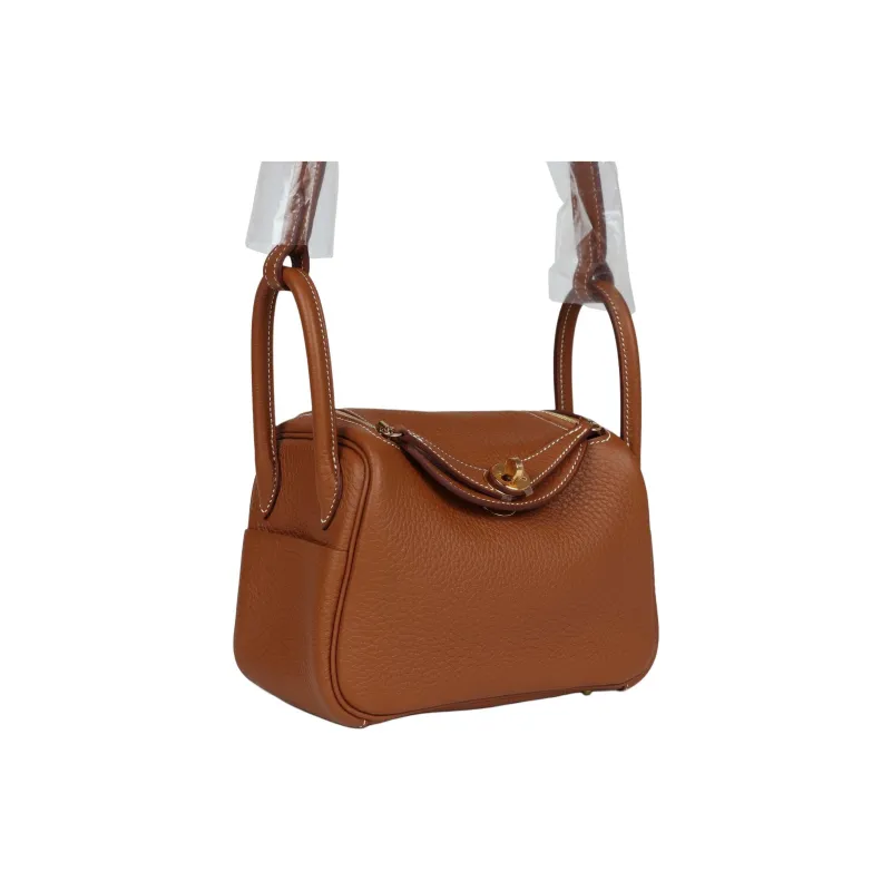 HERMES Lindy Clemence Leather Handbag, Shoulder Bag, Crossbody Bag Mini Women's 37 Gold Brown-2