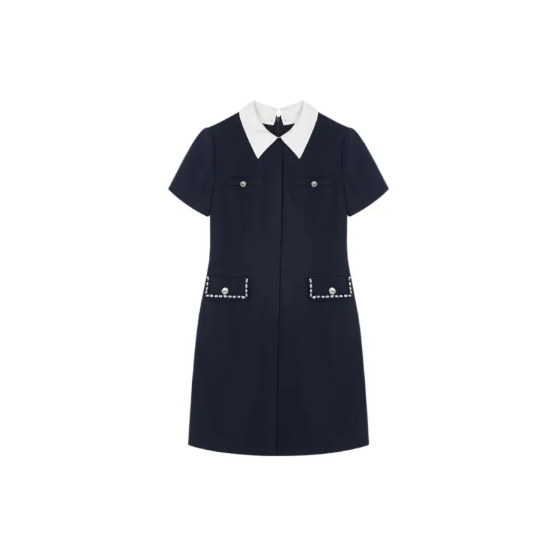 IHIMI Short Sleeved Dresses Women's Navy Blue-2