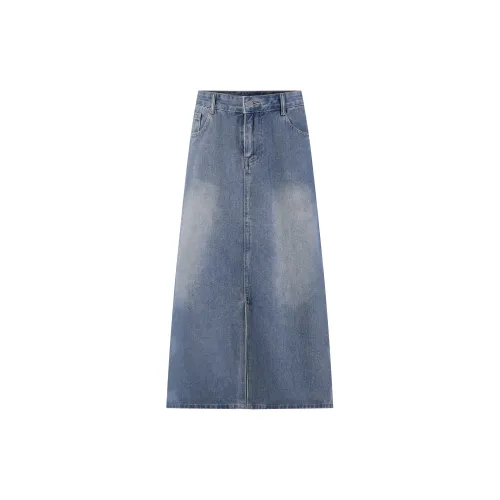 RUMMANDY Denim Long Skirts Women's Vintage Blue