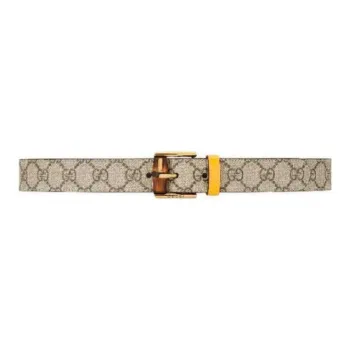 GUCCI Bamboo Ornament Lock Hardware Accessories Leather Belts Women's Beige Width: 3CM