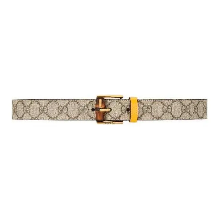 GUCCI Bamboo Ornament Lock Hardware Accessories Leather Belts Women's Beige Width: 3CM-0
