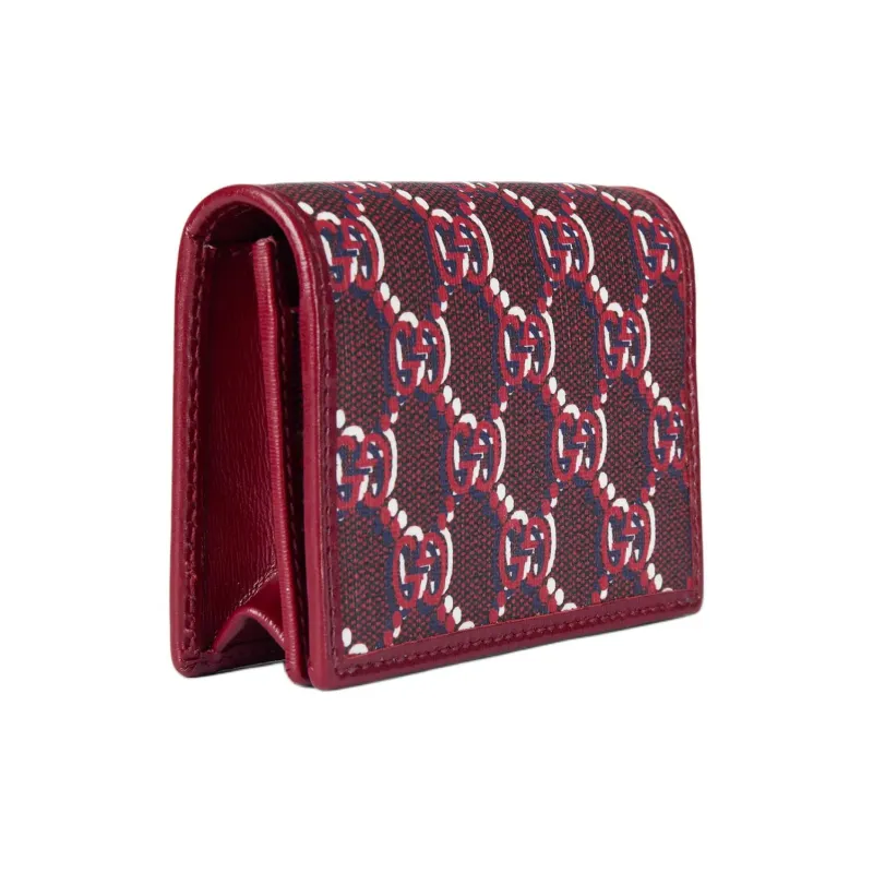GUCCI Canvas With Leather Trim Card Holder, Wallet Regular Women's Red-1