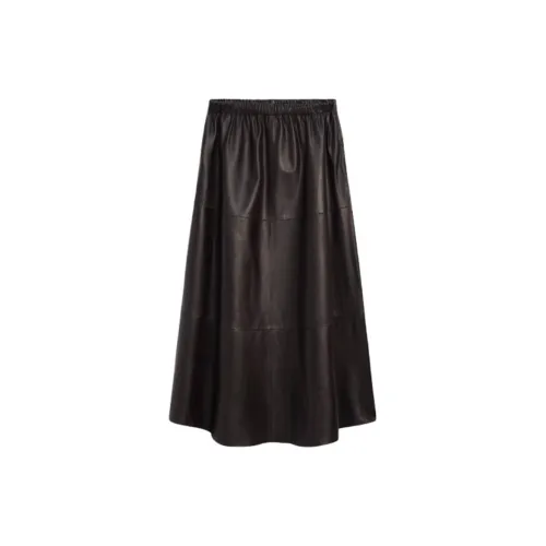 Massimo Dutti Leather Long Skirts Women's Brown