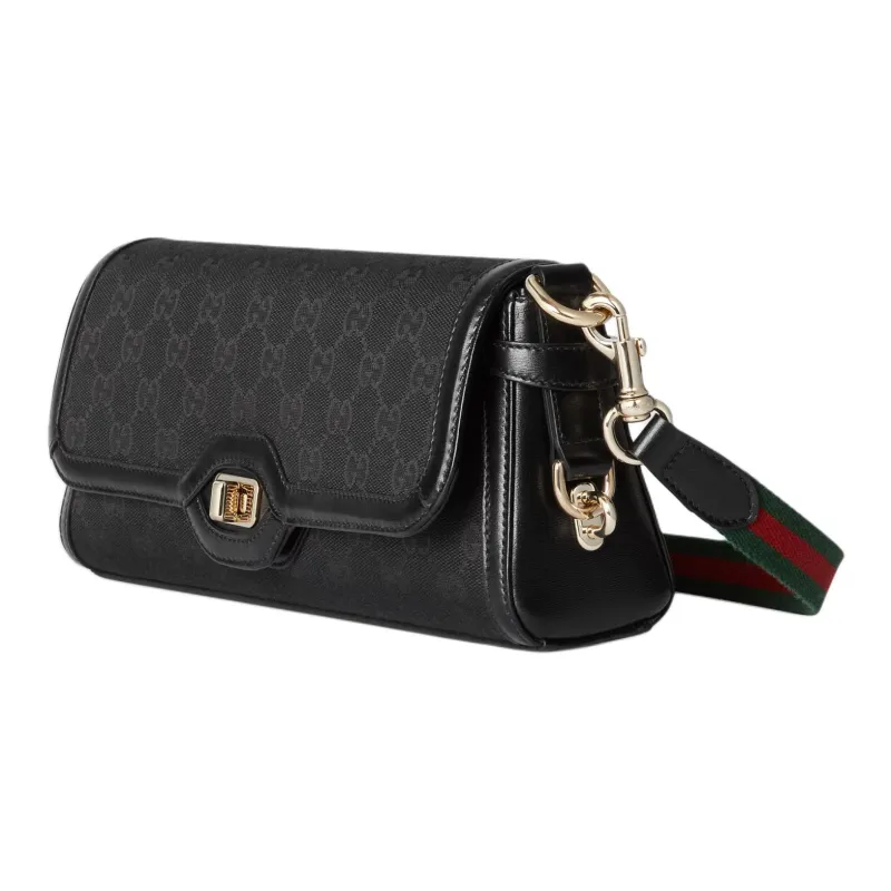 GUCCI Canvas With Leather Trim Crossbody Bag Shoulder Bag Women's Black-1