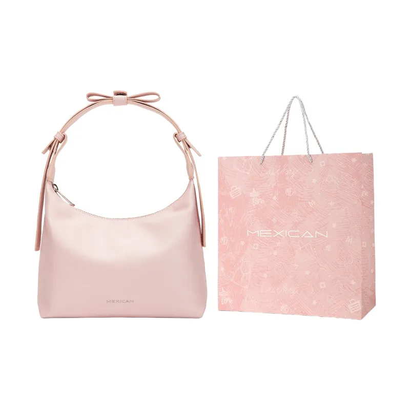 MEXICAN Polyurethane Leather Crescent Bag, Banquet Shoulder Bag, Handbag Regular Women's Pink/Silver/Ecru-0