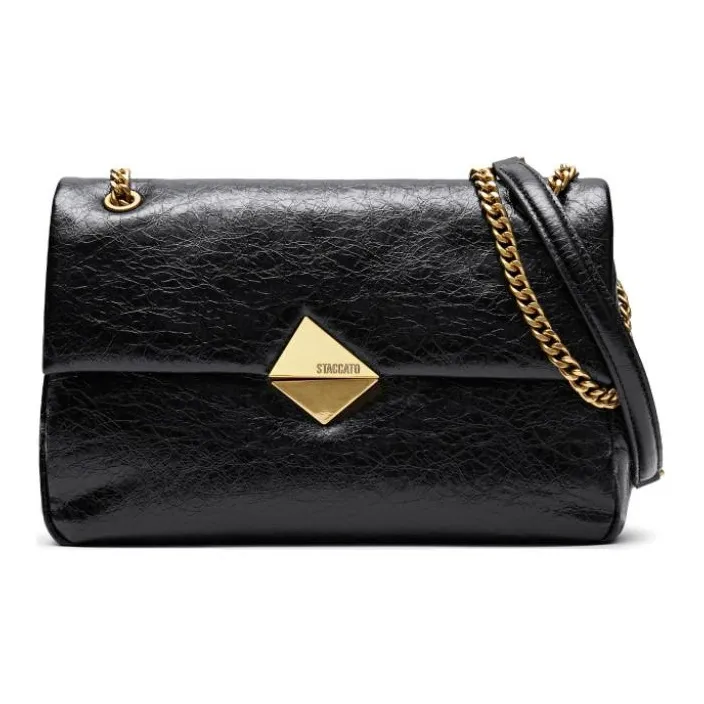 Staccato Cow Leather Crossbody Bag Women's Rubber Strap Black/Post Apocalyptic Gray-0
