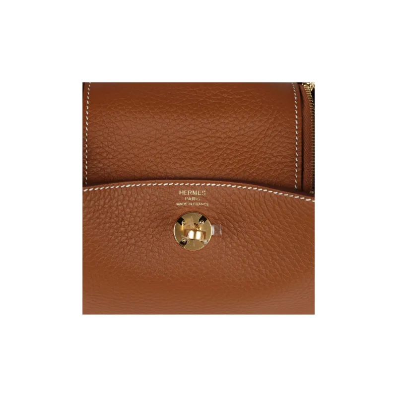 HERMES Lindy Clemence Leather Handbag, Shoulder Bag, Crossbody Bag Mini Women's 37 Gold Brown-7