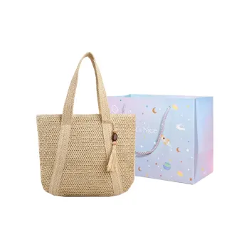 GOX Straw Woven Shoulder Bag Regular Women's Beige/Green/Khaki