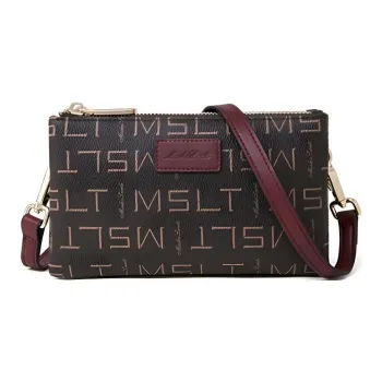 MashaLanti PVC Small Square Bag Crossbody Bag Shoulder Bag Small Size Women's Brown With Burgundy
