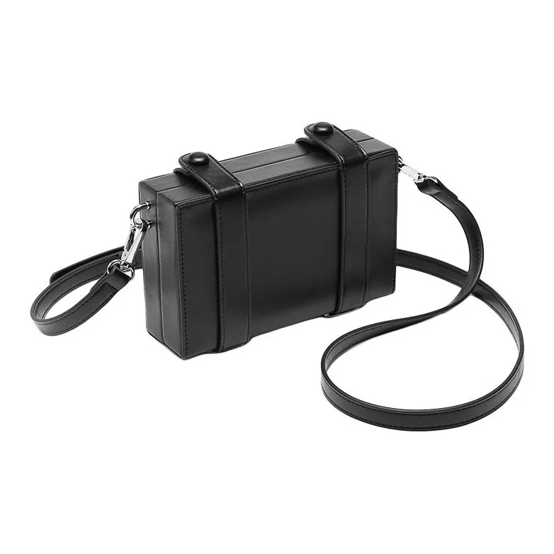 TTaG．baG Microfiber Leather Box Shaped Handbag, Shoulder Bag, Crossbody Bag Regular Unisex Black-3