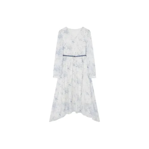 IHIMI Long-Sleeved Dresses Women's Blue/White Print