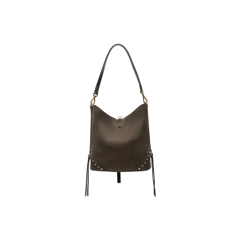 Staccato Split Cow Leather Shoulder Bag Medium Size Women's Dune Light Brown/Chicory Coffee-6