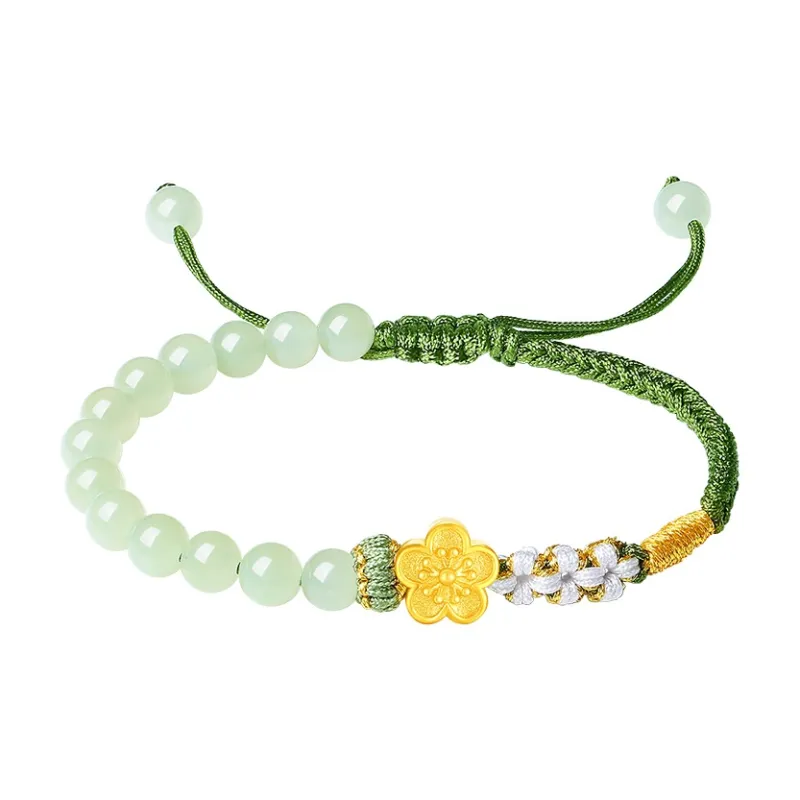 CHOW TAI SENG Hetian Jade Handmade Braided String Bracelet Women's Pale Greenish White Jade-1